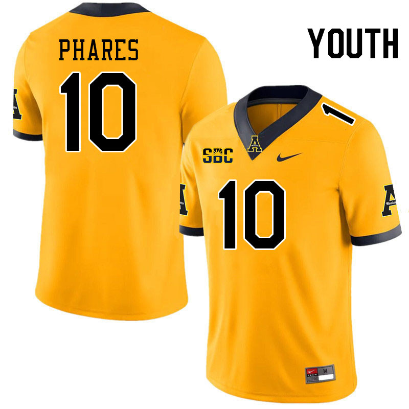 Youth #10 Colton Phares Appalachian State Mountaineers College Football Jerseys Stitched-Gold